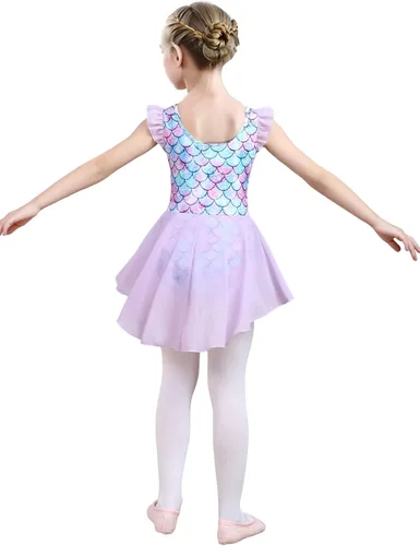 Miniatura 6 de iLover Vestido de leotardo clásico con mangas con volantes para niñas, para danza, gimnasia y ballet