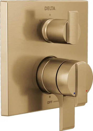 Delta Moderno kit de moldura de mango de ducha de doble función con desviador integrado de 3 vías, válvula de sistema de ducha de oro cepillado con