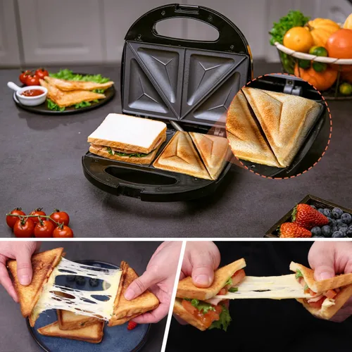 Miniatura 3 de Aigostar 2en1 Sandwichera Panini Prensa Parrilla con Placas Antiadherentes, Prensa Parrilla Eléctrica de Calefacción Doble Cara, Tostador