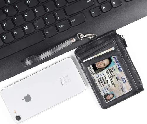 Miniatura 8 de Teskyer - Cartera minimalista delgada, soporte para tarjetas de crédito con bloqueo RFID, compartimento frontal de piel para documentos