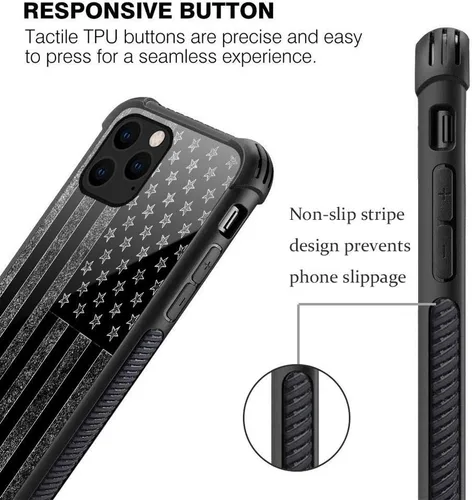Miniatura 5 de ZHEGAILIAN Funda compatible con iPhone 12 Mini, funda de bandera estadounidense en blanco y negro, parte trasera de vidrio templado + funda