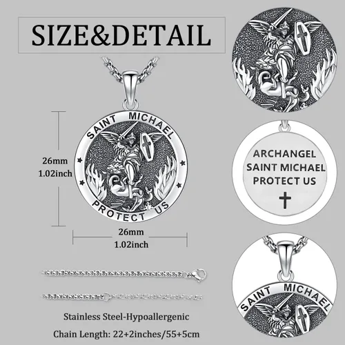 Miniatura 214 de Odinstone Collar de plata de ley 925 con medalla de San Miguel/San Cristóbal/San Benito/Crucifijo de Jesús/San Uriel/Arcángel Rafael para hombres