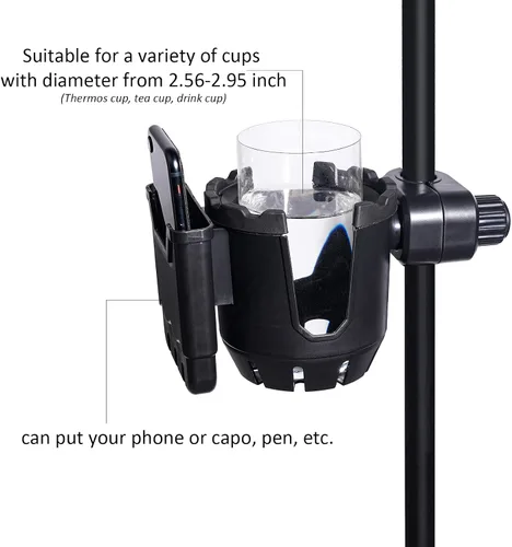 Miniatura 3 de EASICOZI Soporte para micrófono con soporte para teléfono, soporte universal 2 en 1 para botella de bebida para soporte de micrófono de música