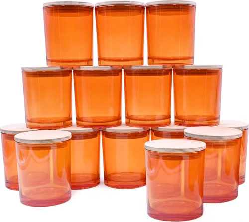 Miniatura 20 de SHOWIN Frascos de vela gruesos de 10 onzas para hacer velas 15 piezas, frascos vacíos con tapas de madera para hacer velas, contenedor de muestra