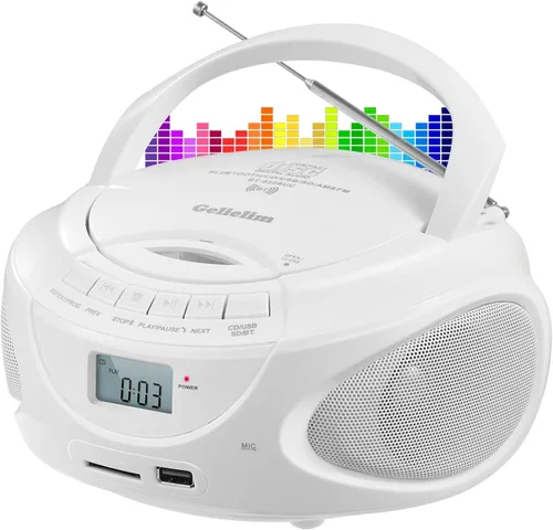 Gelielim Boombox reproductor de CD portátil con Bluetooth, pequeña radio AM/FM, sonido estéreo, reproductor de disco de carga superior para el