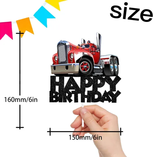 Miniatura 2 de Decoraciones para tartas de feliz cumpleaños de camiones para transporte, selecciones temáticas para niños, suministros de decoración de fiesta