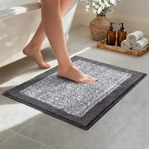 Alfombras de baño de 17 x 24 pulgadas, antideslizantes, lavables, color gris, para bañera, tapete de baño para baño, tapete suave y absorbente de