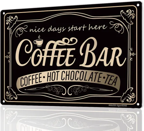 Letrero de barra de café – Letrero de metal vintage de 12 8 pulgadas con chocolate caliente y té para estación, decoración de pared de cocina del