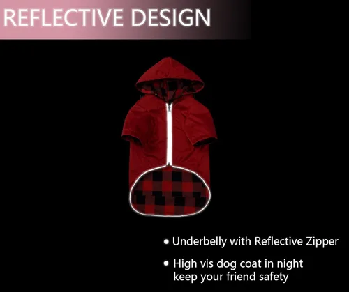 Miniatura 5 de Impermeable para perros, chaqueta de lluvia impermeable reversible para perros de razas pequeñas y medianas, cremallera reflectante, bolsillo