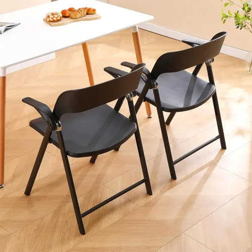 Miniatura 9 de Silla de oficina plegable, sillas plegables de plástico con reposabrazos desmontable, sillas de comedor apilables, silla plegable portátil