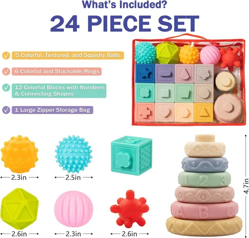 Miniatura 3 de Jyusmile Juguetes para bebés de 6 a 12 meses, juguete Montessori para bebés de 6 a 12 meses, incluye bloques de construcción apilables, juguetes