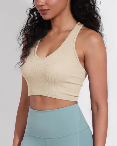 Miniatura 3 de ODODOS Paquete de 3 camisetas cortas sin costuras con espalda cruzada para mujer, de punto acanalado, suave, ombligueras cortas