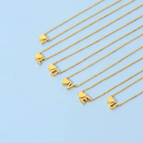 Miniatura 2 de Glimmerst - Collar de corazón con inicial, acero inoxidable chapado en oro de 18 quilates, collar de corazón pequeño con letra inicial