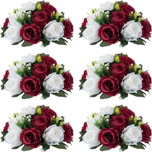 Miniatura 56 de NUPTIO Centros de mesa de flores blancas para mesas: 6 piezas de arreglo de bolas de flores artificiales para fiesta de boda, rosa floral falsa