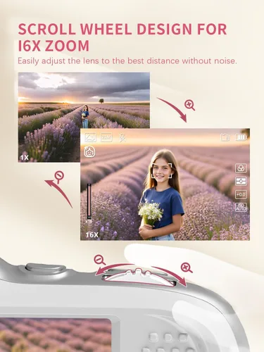 Miniatura 6 de Cámara digital True 64MP 4K - Enfoque automático de zoom de 16X, con modo belleza y macro, tarjeta TF de 32 GB, cámaras portátiles compactas