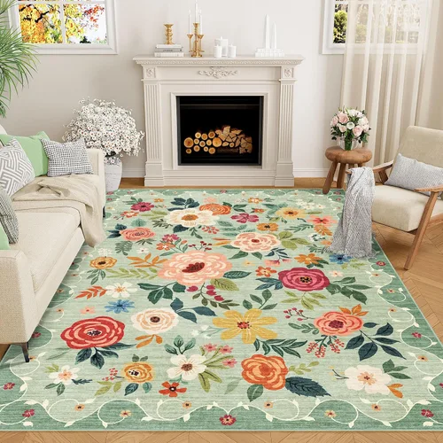 Miniatura 124 de DUKINO Alfombra de área de 6 x 9 pies, alfombra floral para sala de estar, ligera, antideslizante, lavable, alfombra de interior de pelo bajo