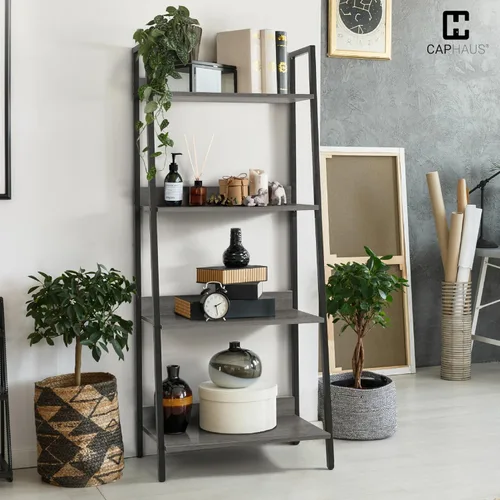 Miniatura 4 de CAPHAUS Estantería de Escalera de 4 Niveles, Estante Independiente de 24 Pulgadas de Ancho, Estantería Librero de Almacenamiento Organizador, Gris