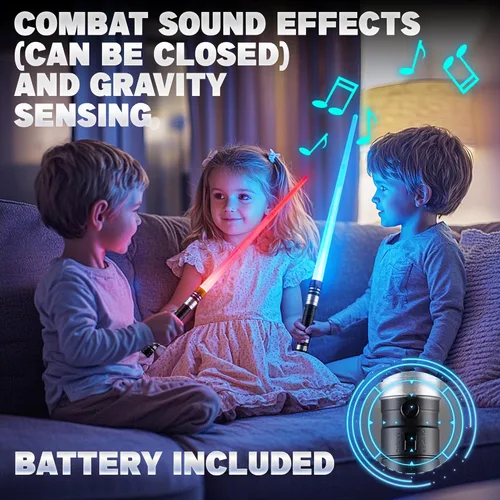 Miniatura 5 de SANCO Sables de Luz para Niños - Paquete de 4, Espadas de Poder Retráctiles de 7 Colores con Sonido FX (Sensible al Movimiento), Juguetes Luminosos