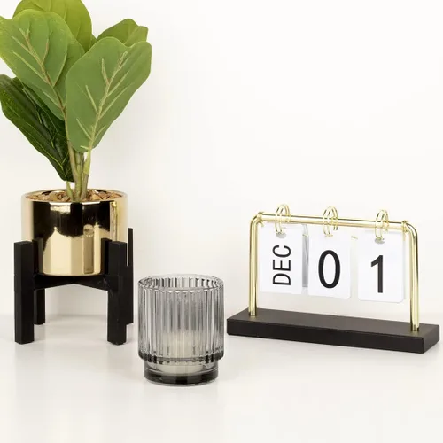 Miniatura 6 de Koyal Wholesale Portavelas votivas de vidrio acanalado gris claro a granel, paquete de 6 portavelas acanalado gris claro, portavelas votivas grandes
