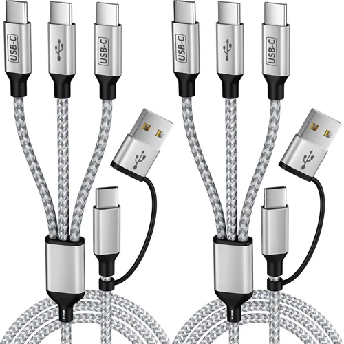 Miniatura 16 de Cable de carga múltiple (paquete de 2 cables de 4 pies) 3 en 1 para múltiples dispositivos, cable de carga universal trenzado de nailon para Negro