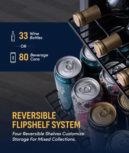 Miniatura 7 de NewAir Refrigerador de bebidas y vino de zona única de 15 pulgadas, refrigerador de bebidas y vino para 33 botellas/80 latas, mini refrigerador