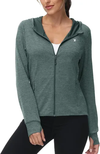 Miniatura 88 de TBMPOY Chaquetas con capucha y protección solar UPF 50+ para mujer, ligeras, de manga larga, para senderismo, exteriores, con cremallera completa