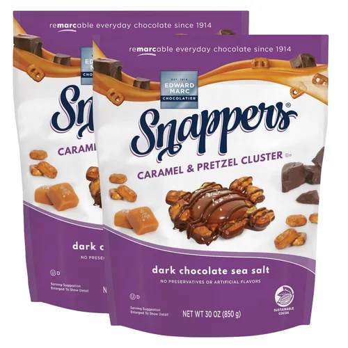 Miniatura 15 de Edward Marc Snappers Racimo de Caramelo Dulce y Pretzels - Bocadillo Crujiente de Pretzel con Chocolate Negro y Sal Marina para Adultos y Niños - 6