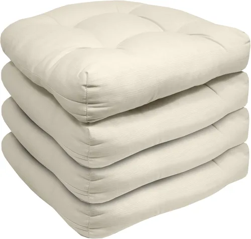 Miniatura 2 de Sweet Home Collection Cojines de Patio Almohadillas para Sillas de Exterior Relleno de Fibra Grueso Premium Cómodo Acolchado Tufted 19" x 19" Crema