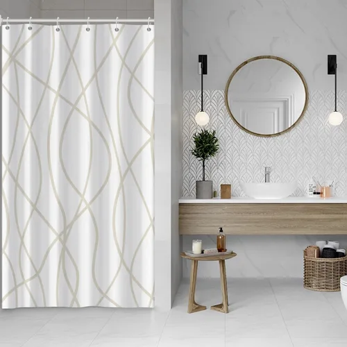Miniatura 70 de Cortina de ducha pequeña a rayas gris claro degradado para baño, 36 x 72 pulgadas, juego de cortina de ducha geométrica para cabina de RV