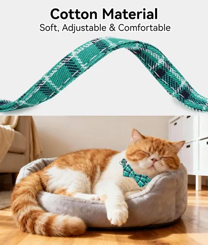 Miniatura 4 de Joytale Collar de gato mejorado con campanas, collares de gato separados con pajarita, paquete de 2 collares de seguridad a cuadros para niñas