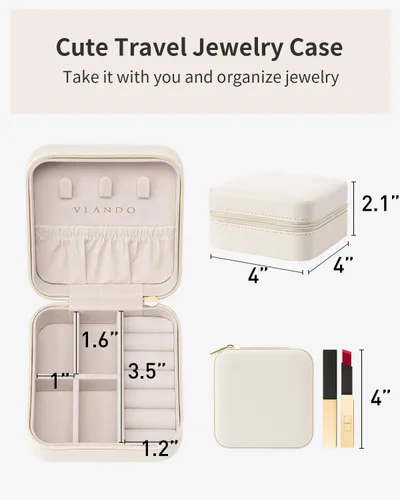 Miniatura 5 de Vlando Regalos de boda – Organizador de viaje de joyería pequeña de piel sintética, estuche de viaje para anillo, mini joyero para aretes, collar