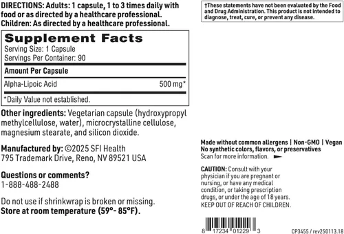 Miniatura 5 de Klaire Labs SFI Health Ácido alfa-lipoico 500 mg - Suplemento ALA - Antioxidante, cardiovascular, apoyo hepático y desintoxicante - Sin soja, sin