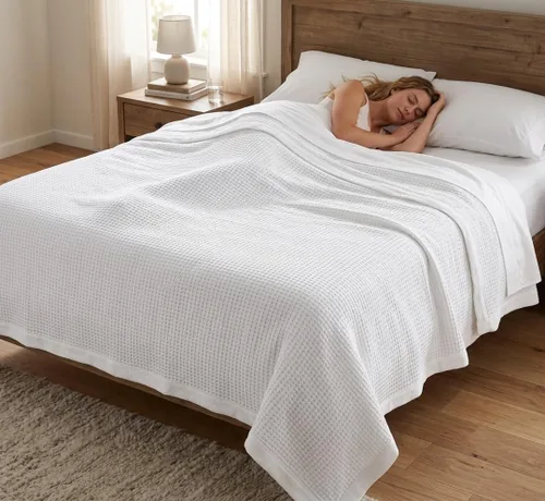 Miniatura 2 de Cobija TreeWool liviana de algodón, de cuidado fácil, suave, cómoda y cálida (king size, 90 x 108 pulgadas, tejido reticular)
