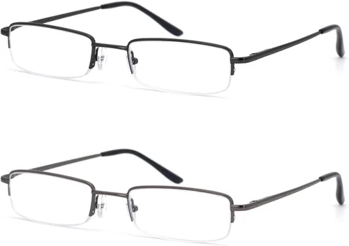 Miniatura 2 de HIGHLIKE Paquete de 2 o 3 lentes de lectura con bloqueo de luz azul con estuches rígidos, lentes de lectura con bisagra de resorte semicarmazón C01