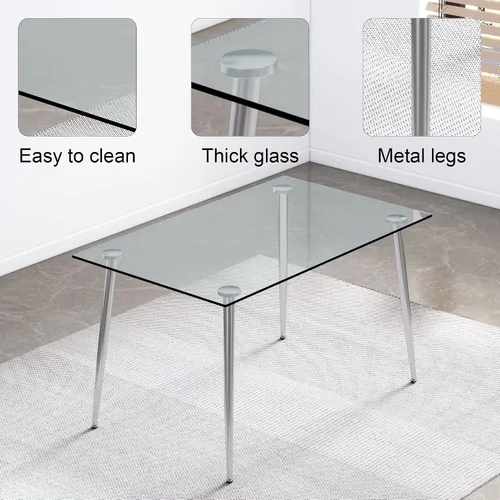 Miniatura 5 de Mesa de comedor rectangular moderna y minimalista de cristal para 4 y 6 personas con mesa de vidrio templado de 0.31 pulgadas y patas de metal