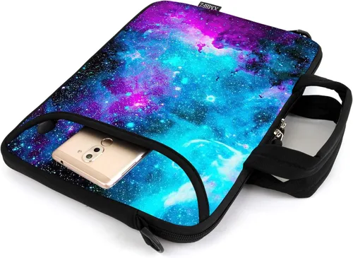 Miniatura 3 de Funda para laptop de 15.6 pulgadas, estuche para chromebook, correa de hombro ajustable con asa, bolsillo para accesorios (Galaxias azules)