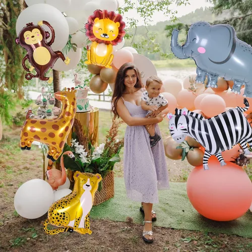 Miniatura 6 de 6 globos gigantes de animales de safari de la selva, mono, elefante, cebra, leopardo, león, jirafa, globos de aluminio para Wild One, zoológico, 6