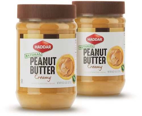 Haddar, Mantequilla de maní cremosa 100% pura y natural, tarro de 18 onzas (paquete de 2), 100% maní | Solo un ingrediente | Sin sal | Sin OMG | Sin