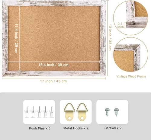 Miniatura 2 de Tablero de anuncios de corcho, 17 x 13 pulgadas, decorativo para colgar, enmarcado, para paredes, tablero de visión para la escuela, oficina