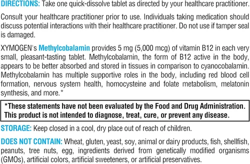 Miniatura 7 de XYMOGEN Metilcobalamina - 5 mg de vitamina B12 - Apoya la metilación saludable, la salud neurológica y la formación de glóbulos rojos - Sin OMG