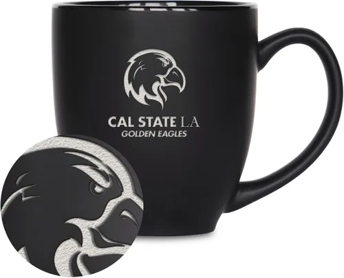 Miniatura 169 de Rico Industries - Taza de cerámica mate negra con grabado láser estándar de 15oz para NCAA (escuelas T & U) - Para bebidas calientes o frías