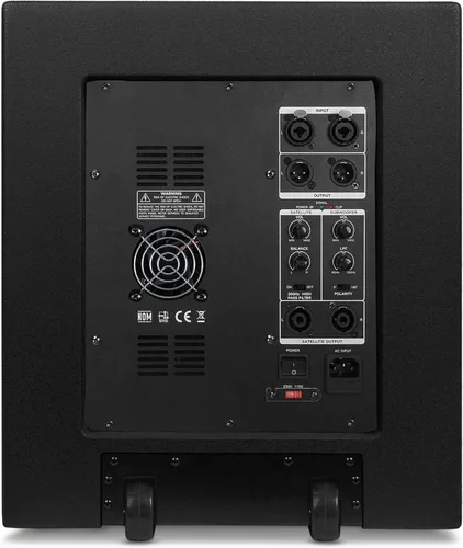 Miniatura 5 de Sound Town Paquete de 2 subwoofers PA alimentados de 15 pulgadas con salidas de altavoz, 1600 W, LPF, madera contrachapada de abedul, negro