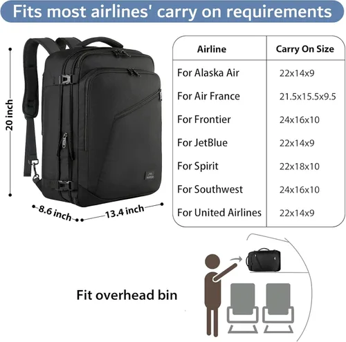 Miniatura 29 de MATEIN - Mochila de viaje extragrande de 10.56 galones, mochila de viaje ampliable apta para aerolíneas, para viajeros de fin de semana, hombres