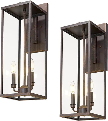 Miniatura 17 de Bestshared Aplique de pared para exteriores, paquete de 2 faroles de pared exteriores de 15 pulgadas con vidrio transparente, luces negras