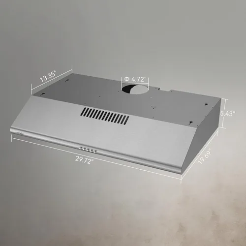 Miniatura 2 de Hermitlux Campana para debajo del gabinete, campana de ventilación de 30 pulgadas con ventilador de escape de 3 velocidades, convertible con y sin