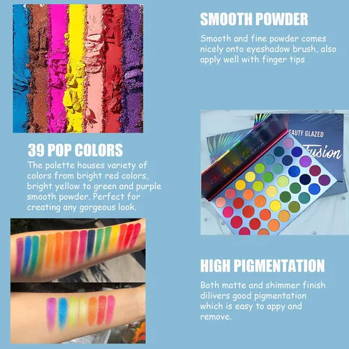 Miniatura 2 de Paleta de Sombra de Ojos Fusión de Colores Altamente Pigmentada 39 Tonos Rosa Púrpura Mate y Brillantes, Paleta de Maquillaje, Sombra de Ojos