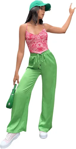 Miniatura 6 de SweatyRocks Pantalones de satén de pierna ancha para mujer con cintura elástica y bolsillo