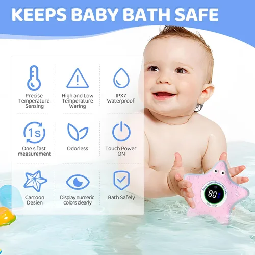 Miniatura 4 de Termómetro de baño con pantalla LED y advertencia de temperatura, termómetro digital de temperatura del agua Fahrenheit para habitación, juguetes