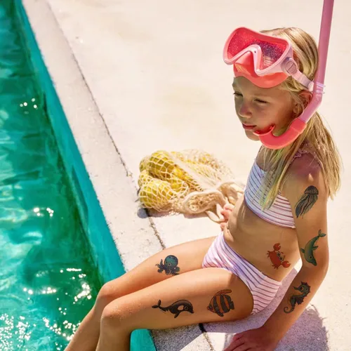 Miniatura 4 de CHARLENT 120 estilos de purpurina bajo el mar criatura temporal tatuajes para niños suministros de fiesta – Tatuajes de criaturas marinas para niños