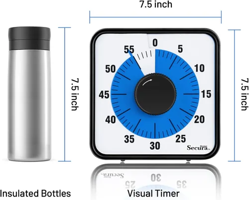 Miniatura 7 de Secura Home - Temporizador visual de 7.5 pulgadas, temporizador de cuenta atrás de 60 minutos extragrande para niños, herramienta mecánica de Azul
